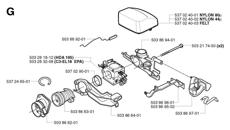 husqvarna 350 chainsaw exploded view